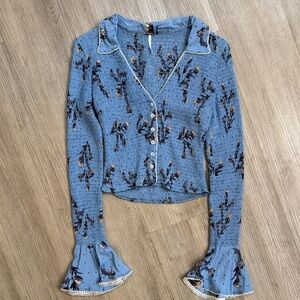 Free People Blue Bell Sleeve Crop Blouse